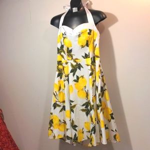 Dress Tells Pin-up style lemon halter dress L